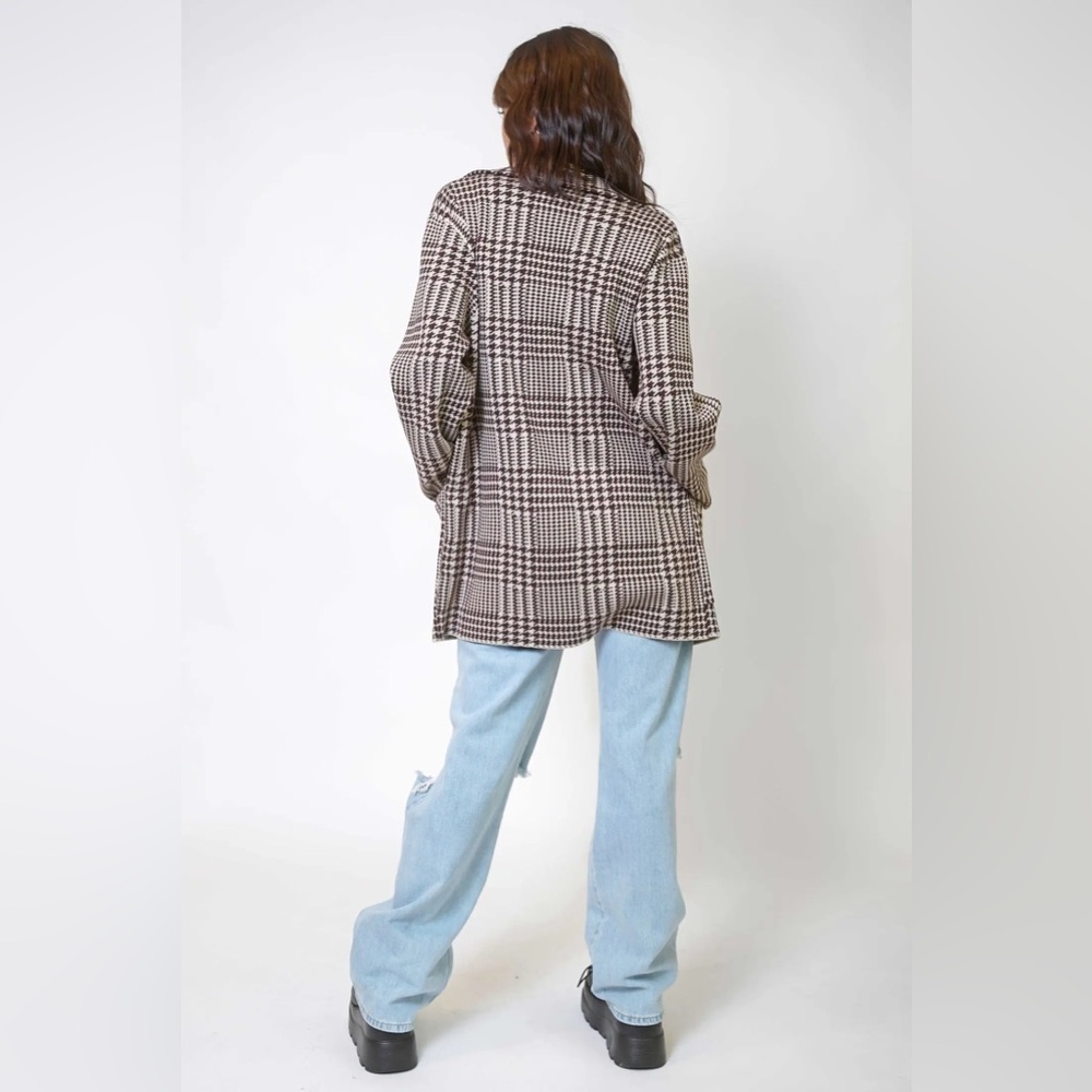 Coatigan Sweater Coat in Brown and Cream Glen Plaid Pattern - Picture 3 of 7